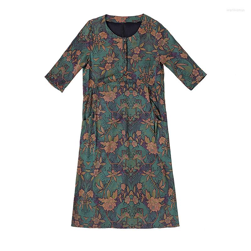

Party Dresses Feminino Vintage Floral Vestido Plus Size 5XL 6XL Green Silk Dress 2022 Robe Femme Summer For Women FYY629