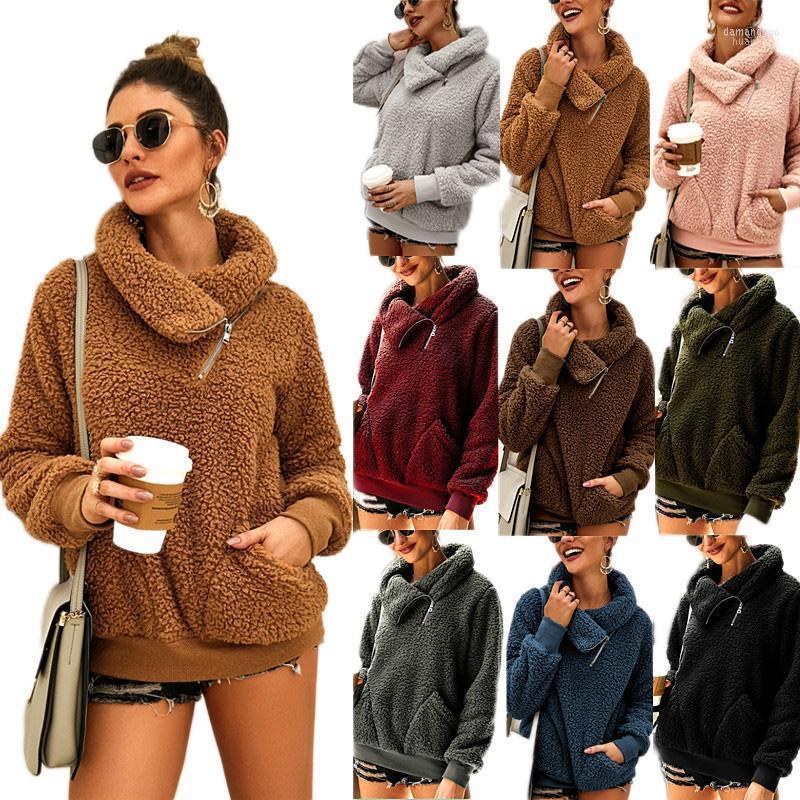 

Women' Hoodies Thick Solid Color Zipper Long Sleeves Pullover Big Pactets Turn Down Collar Women Autumn Winter Soft Warm Jumper, Burgundy