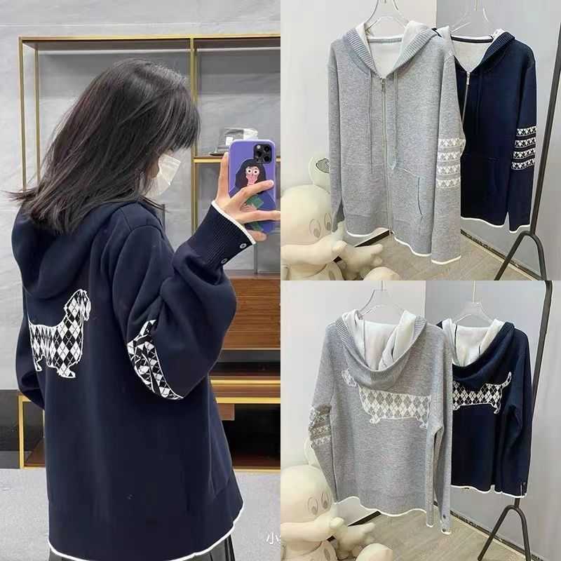 

Hoody Mens Women Thoms Brownns Designers Hoodies Autumn and Winter New Tb College Style Hooded Knit Sweater Embroidered Loose Four Coat, Navy