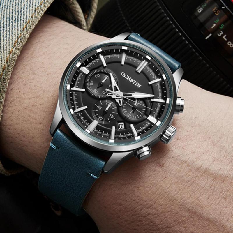 

Wristwatches 2022 Men Watches Luxury Top Brand Leather Chronograph Waterproof Sport Automatic Date Quartz Watch For Relogio Masculino, Brown