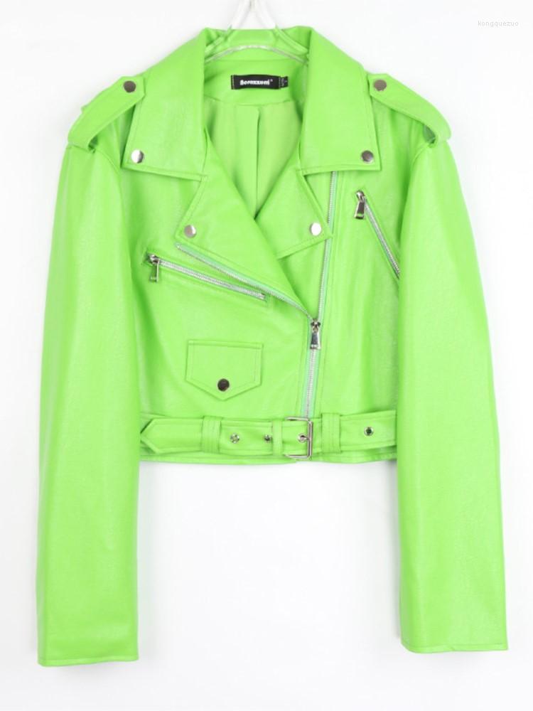 

Women' Leather Women' Jacket 2022 Fashion Green Waist Slim Pu Short Zipper Motorcycle Women