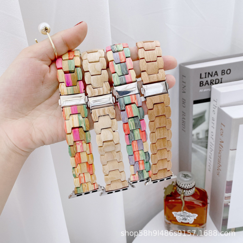 

YEZHOU Replaceable Wrist Strap for 38mm 40mm 41mm 42mm 44mm 45mm Apple Watch Classic Style Wooden Bead