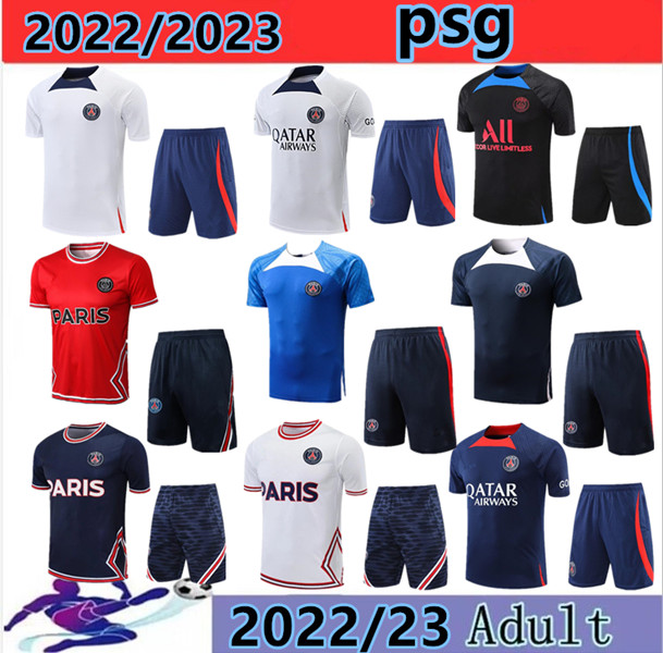 

22/23 PSGS tracksuit 2022 2023 MBAPPE NEYMAR JR Sportswear men training suit Short sleeved suit Football soccer Jersey kit uniform chandal adult sweatshirt, Blue