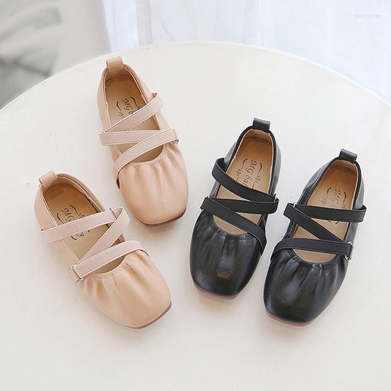 

Flat Shoes 2022 Spring Girls Elastic Band Ballet Flats Square Toe Dance Kids Children Baby Mary Janes Princess Shoe Black 1-12y