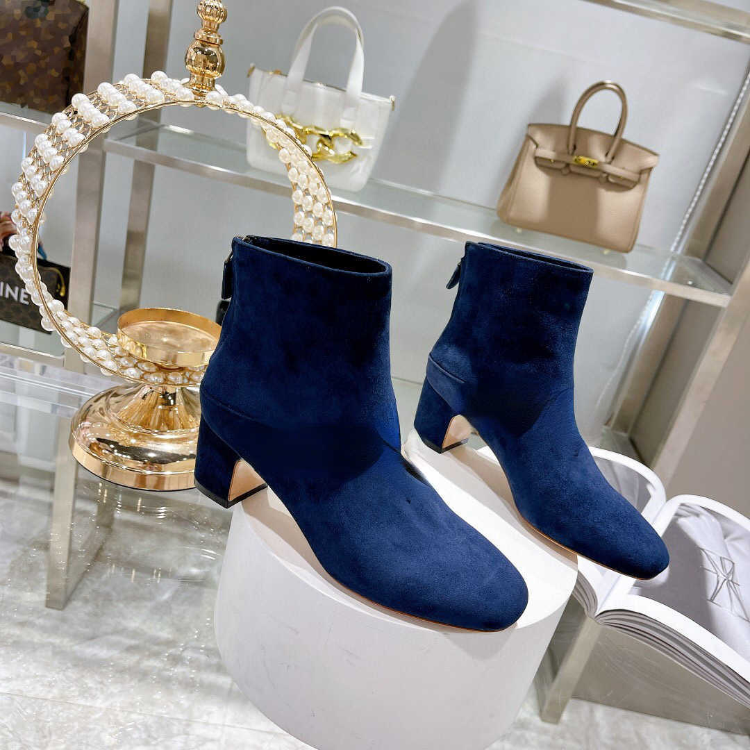 

Brand Boots British style 2022 autumn winter new thick heel fashion boots fashion zipper boots women, Blue