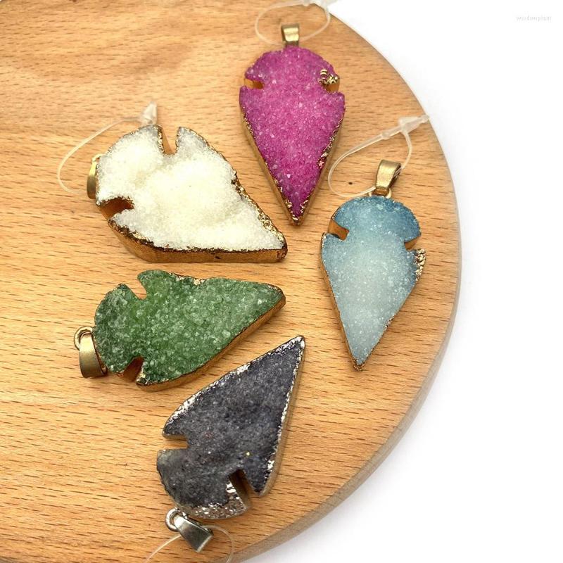 

Pendant Necklaces 2pcs/pack Anchor Shaped Crystal Pendants 8 Colors For Choice 21x35-26x39m DIY Making Necklace Natural Stone Electroplating
