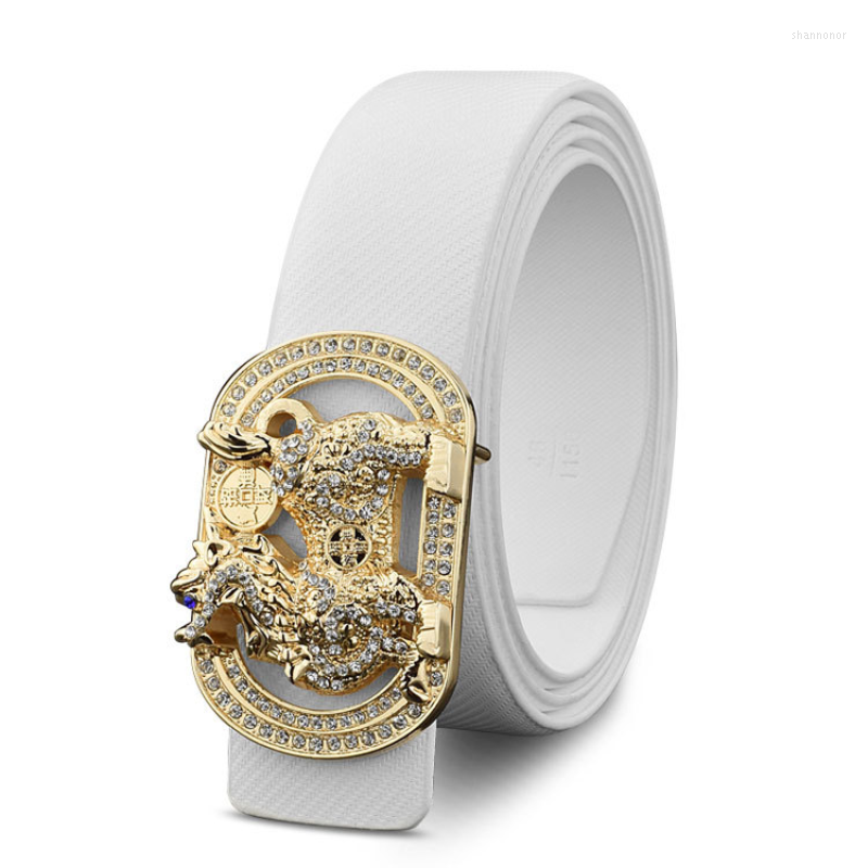 

Belts Studded Button Belt Men's White Leather Fashion Trendy Smooth Hairdresser's Trouser 3.3cm, Black