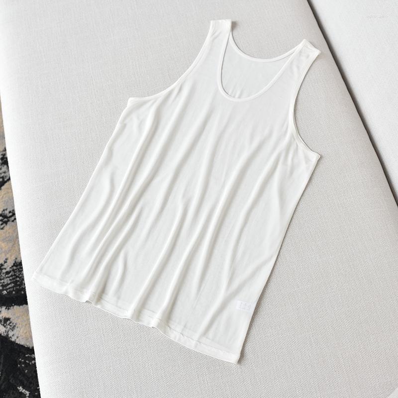 

Men's Tank Tops Summer Men's Silk Vest Bottom Thin Mulberry Knitted White, Beige
