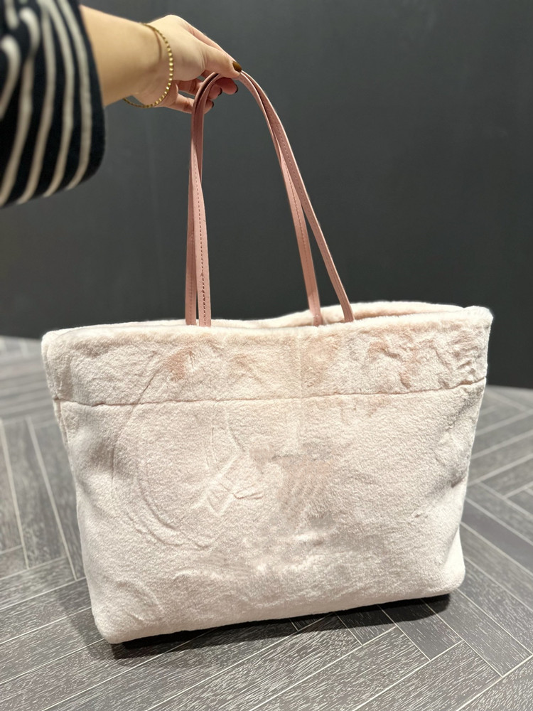 

Women Winter Fur Bag Fashion Handbag Large Shopping Portable Bags 39cm, White