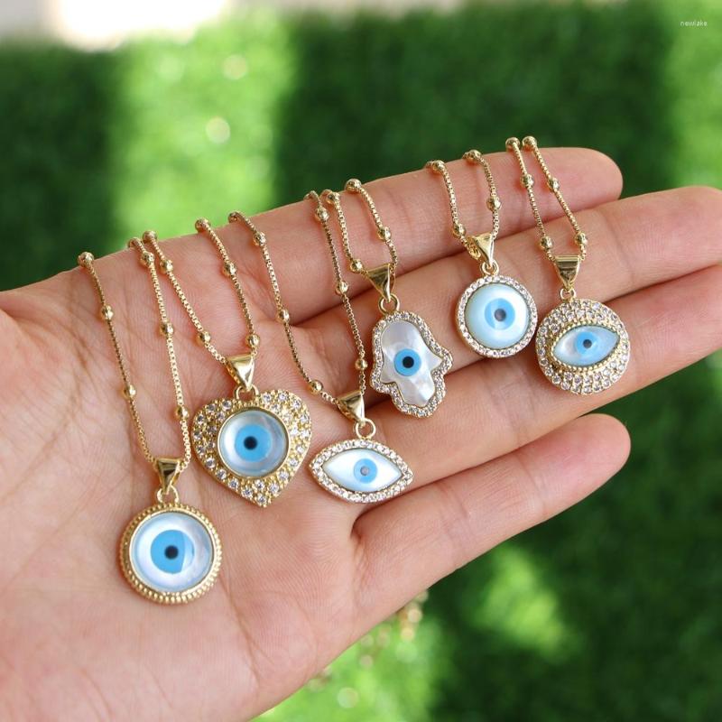 

Chains 8Pcs Gold CZ Mother Of Pearl Shell Eye Lucky Turkish Eyes Protection Round Heart Pendant Necklace Jewelry For Women