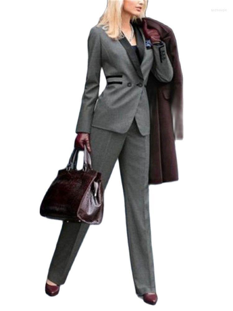 

Women's Two Piece Pants Womens Formal Wear Pantsuits Grey Women Ladies Custom Made Office Business Tuxedos Suits Work, Picture style