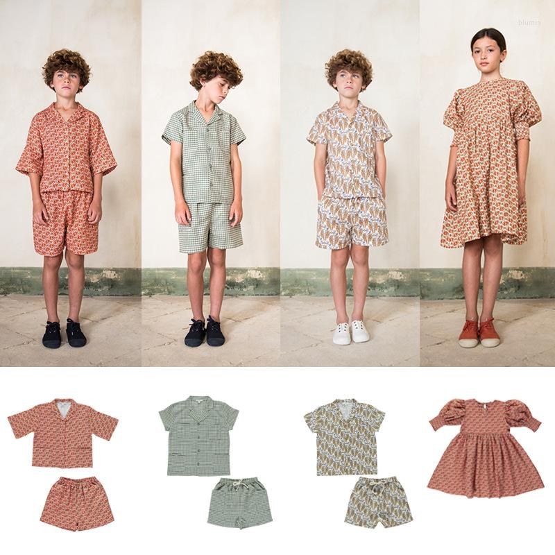 

Clothing Sets 2022 Summer Same Plaid Suit Tiger Short-sleeved Shirt Shorts Flower Dress, As shown