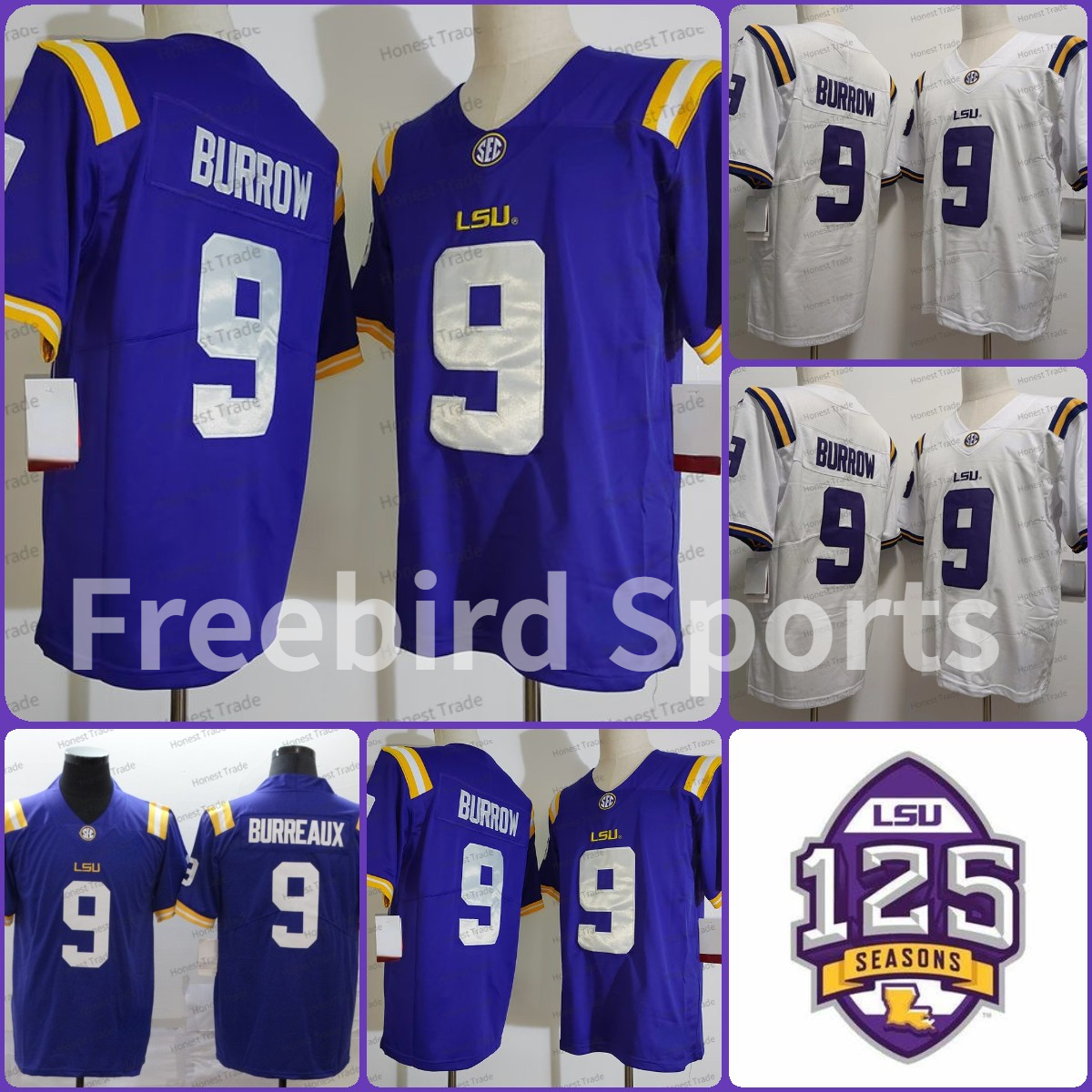 

LSU Burreaux 9 Joe Burrow Football Jersey NCAA Tigers College Mens Stitched Jerseys Purple White Outdoor Sports, Men jersey