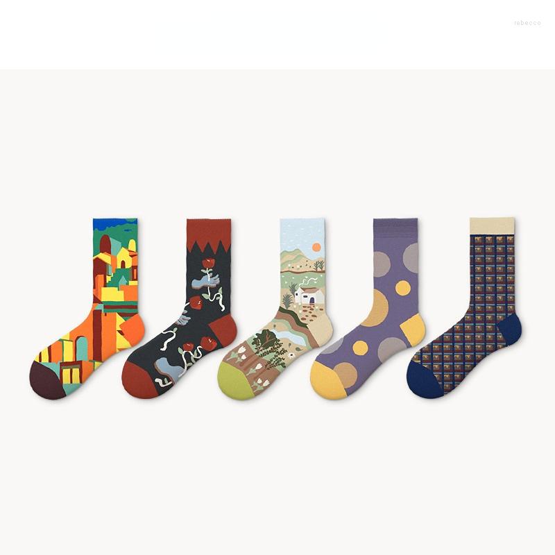 

Men's Socks 1pcs French Oil Painting Men's Women's Street Creative Abstract Retro Trendy Couple Stockings