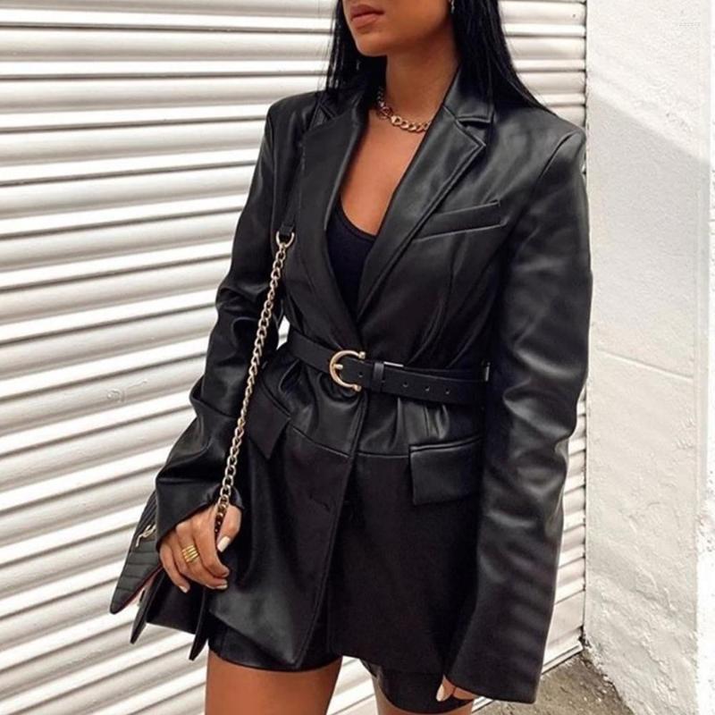 

Women' Leather Women Autumn Black Faux Jacket Long Sleeve Lapel Single Breasted Winter Female Fashion E Girl Coats Gothic
