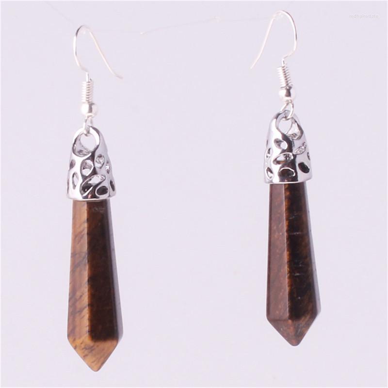 

Dangle Earrings Druzy Natural Crystal Stones Tiger Eye Hexagonal Prism Single Point Energy Healing Women Jewelry