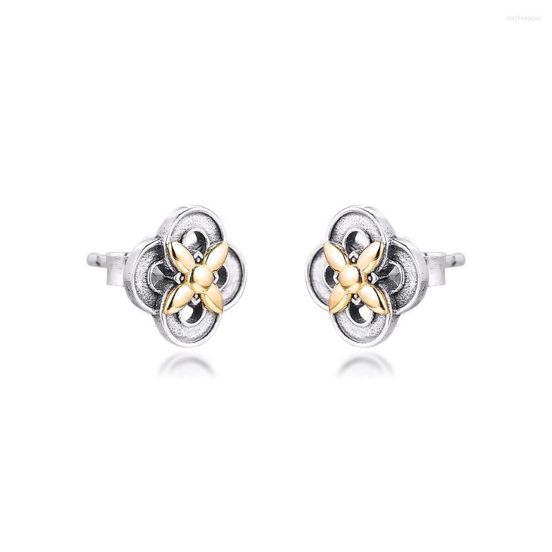 

Stud Earrings 14k Real Golden Two-tone Flower 925 Sterling-Silver-Jewelry