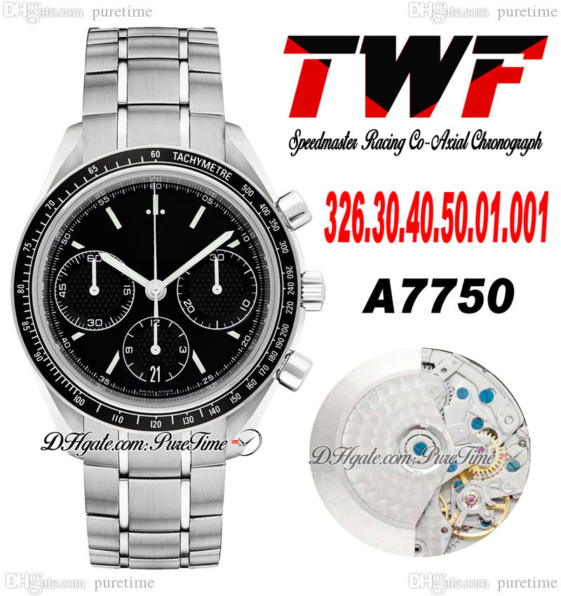 

TWF Racing Master A7750 Automatic Chronograph Mens Watch Eta Tachymeter Bezel Black Stick Dial Stainless Steel Bracelet 326.30.40.50.01.001 Super Edition Puretime G7
