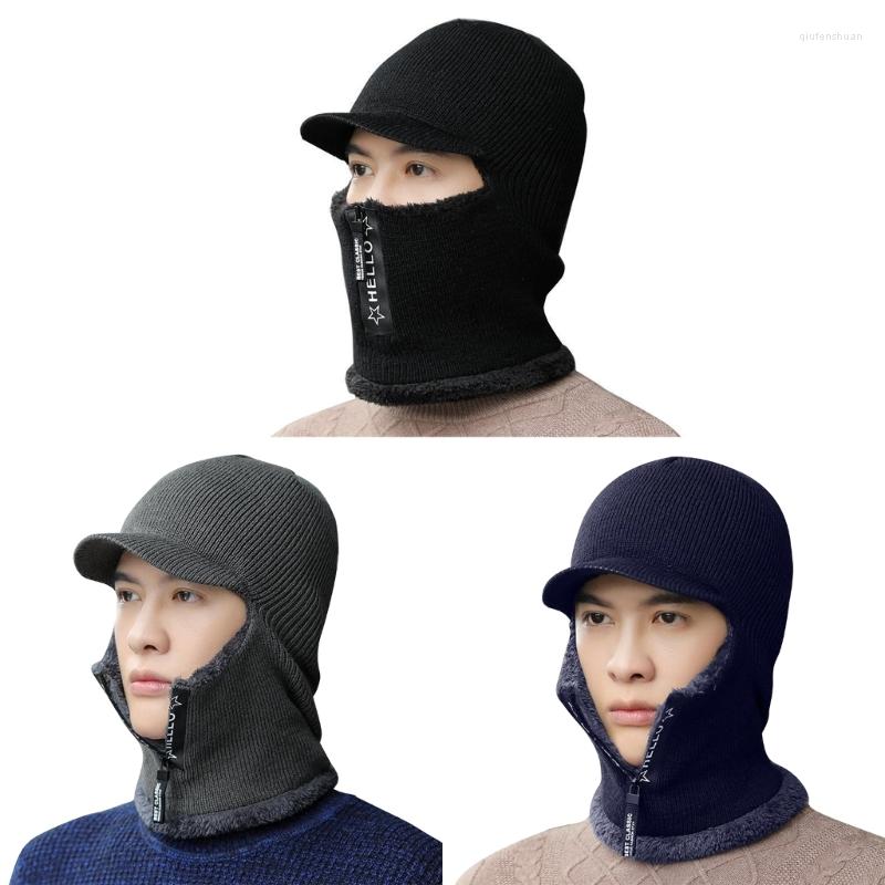 

Berets Knitted Hats Fleece Lining Hooded Hat Scarf Motorcycle Balaclava Neck Warm, Black