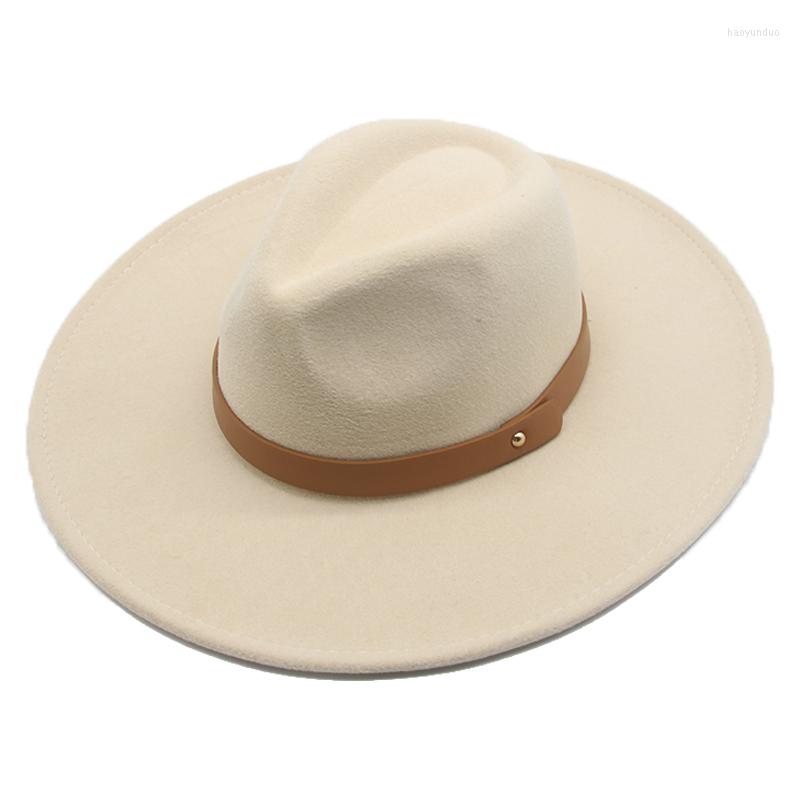 

Berets Hats For Women Big Brim 9.5cm Beige White Men Classic Belt Formal Wedding Fedoras Winter Hat Sombreros De Mujer, Black