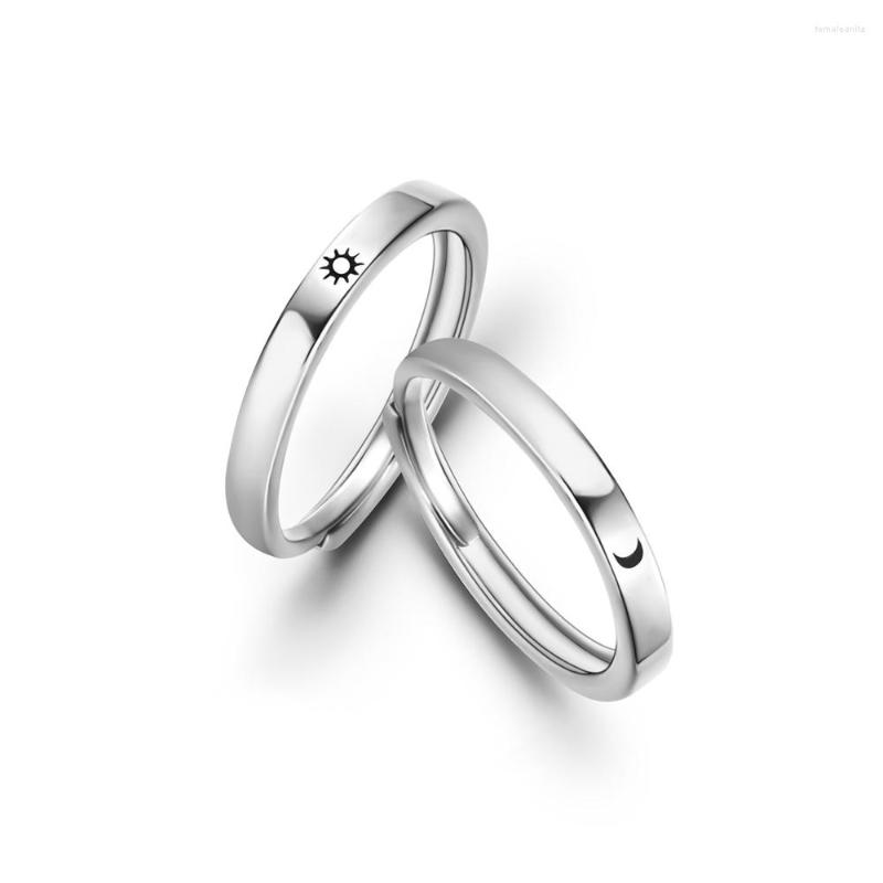

Wedding Rings Minimalist Silver Color Couple For Women Men Lovers Sun Moon Ring Set Engagement Band Open 2022 Trend Jewelry