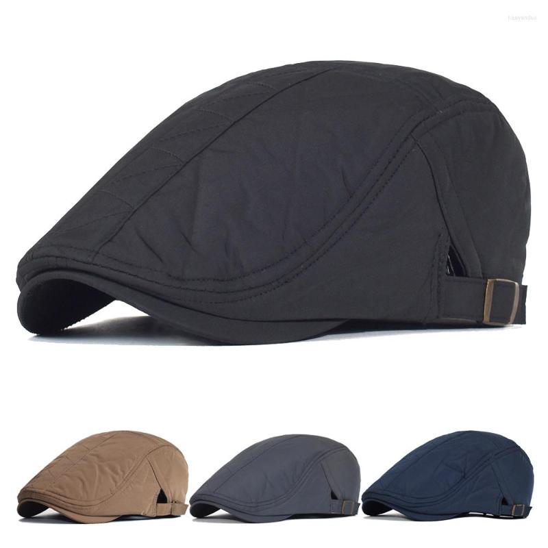 

Berets Winter Thick Warm Sboy Caps Men Soft Beret Hat For Male Detective Hats Retro Driver Flat, Black