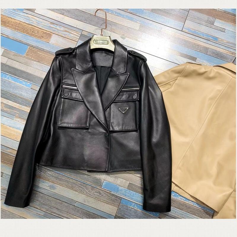 

Women' Leather Woman Coats Natural Sheepskin Jackets 2023 Fashion Female Motorcycle Overcoat H426, Black