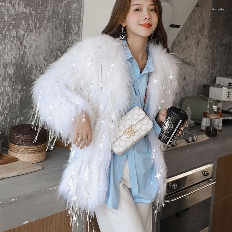 

Women's Fur Fashion Trend Ladies Coat Raccoon Winter Warm, White long