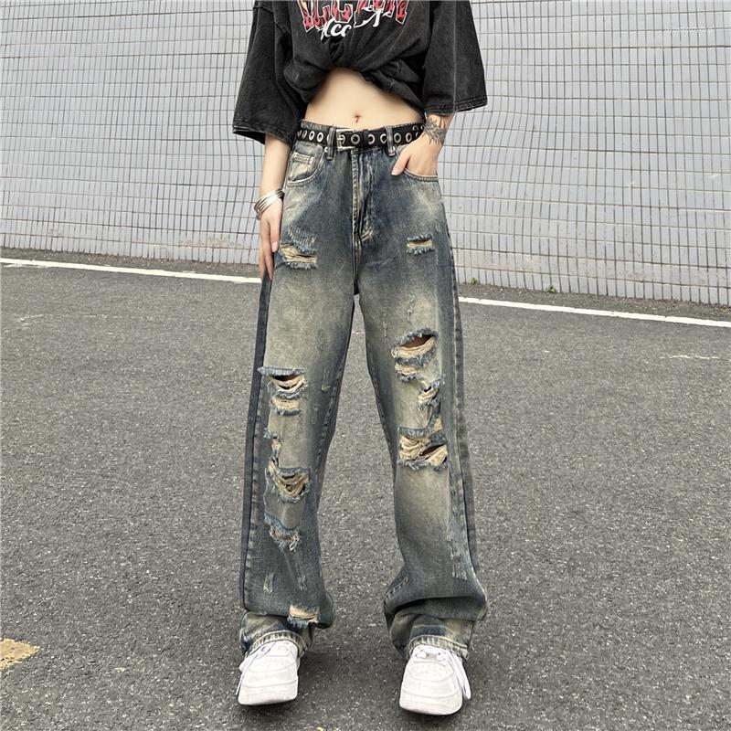 

Women' Jeans Vintage Ripped Women Denim Harajuku Grunge Pants Baggy Boyfriend Streetwear Casual Wide Leg Y2K, Picture no belt