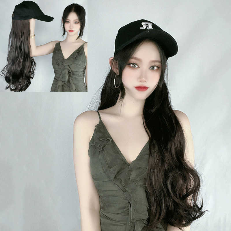 

Women's Hair Wigs Lace Synthetic Tongue Big Wave Integrated Simulation Wig Dithering with the Same r Standard Long Hair Cap, Black wig