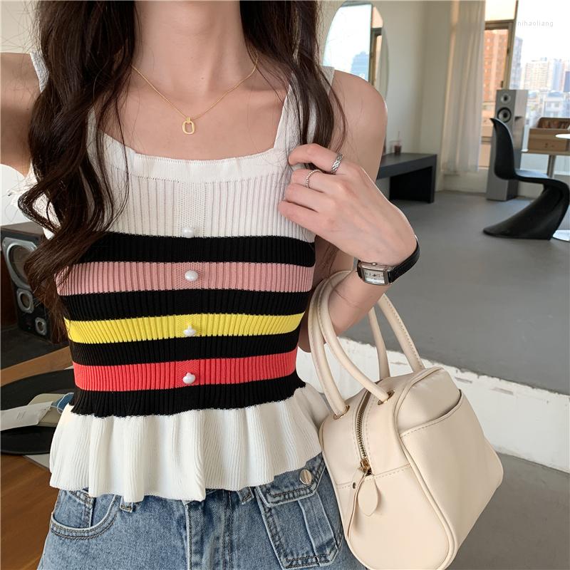 

Women's Tanks Make Firm Offers Agaric Color Wave While Knitting Condole Belt, Black