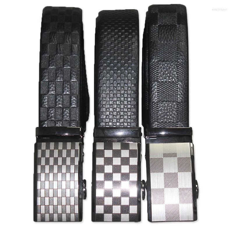 

Belts Men Embossed Automatic Buckle Men's Plaid For Luxury Designer Belt, Black