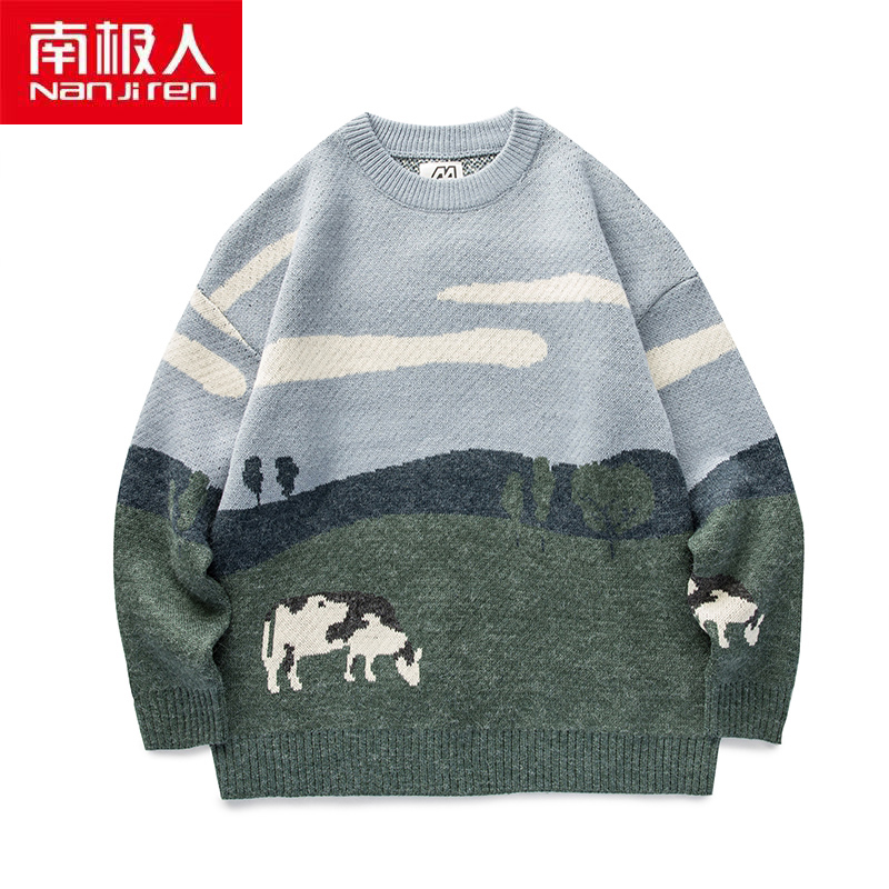 

Men's Sweaters Nanjiren men Clothing Breathable Pullovers Warm Daily Casual O-neck Animal Print Long Sleeves Cotton Thin Sweater 221114, Grey