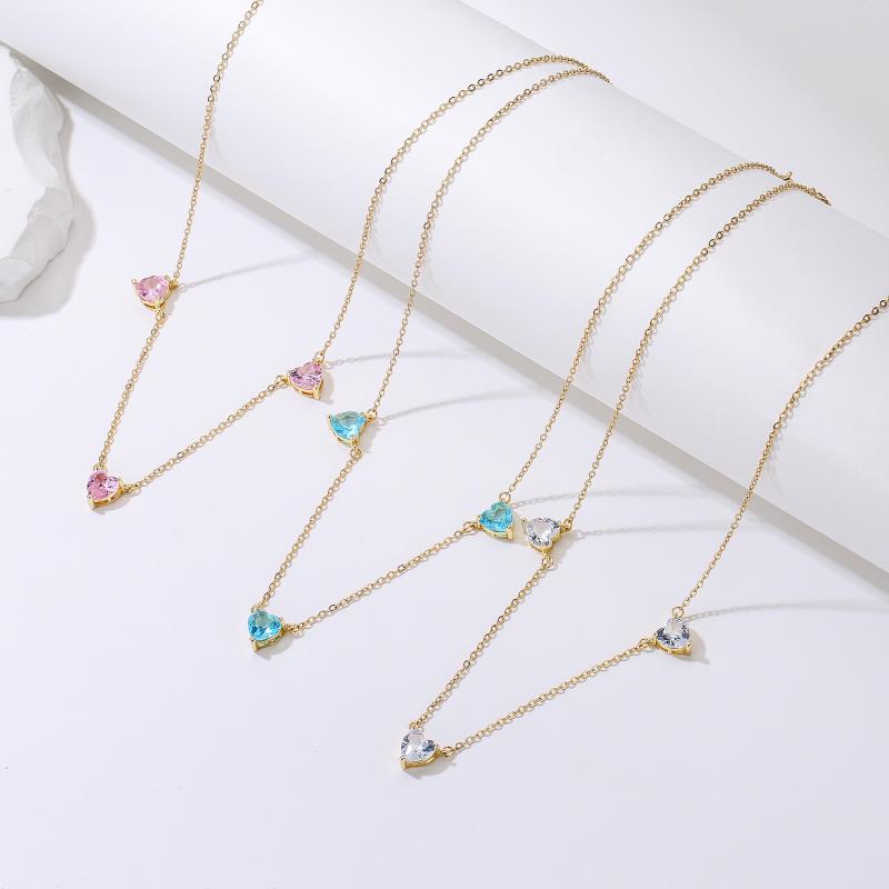 

Chains HECHENG Elegant Pink Sea Blue Cubic Zircon Heart Pendant Necklace For Women Stainless Steel Party Jewelry