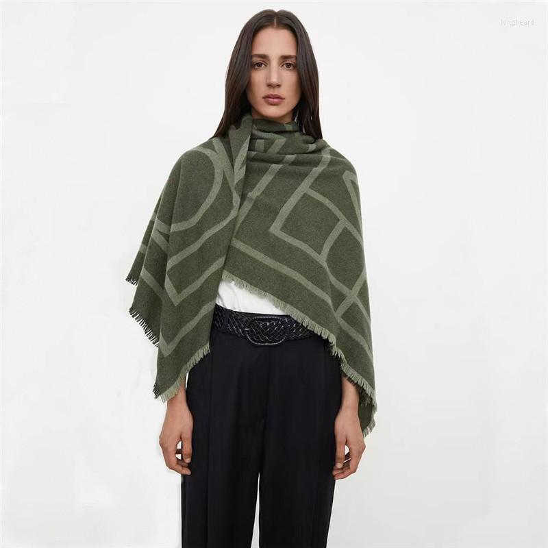 

Scarves 2022northernEurope Autumn Winter Printing Letters Green Soft Women's Scarf Geometric Tassel Imitation Cashmere Shawl