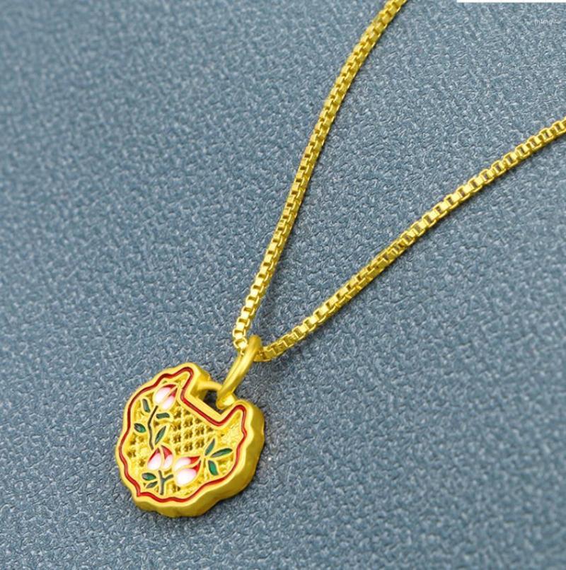 

Pendant Necklaces Hi Ethnic Stoving Varnish Unisex 24K Gold Hollow Out Lock Necklace For Women Party Jewelry With Chain Birthday Gift