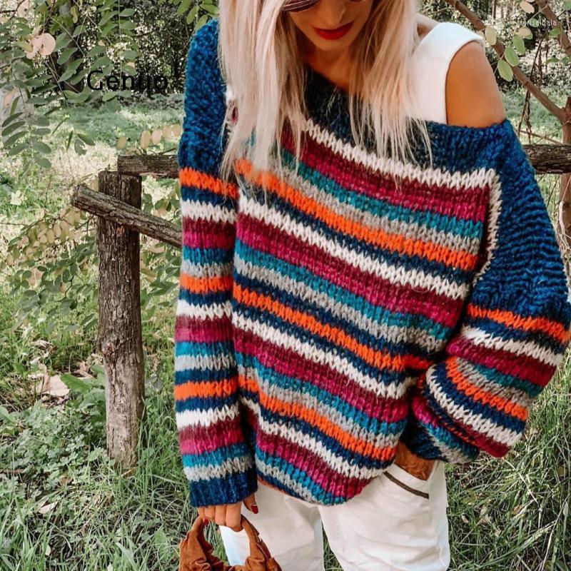 

Women' Sweaters Sweater Women Casual Loose Stripe O-Neck Full Sleeve Warm Autumn Winter Patchwork 2Xl Female Top Pullover, Multi