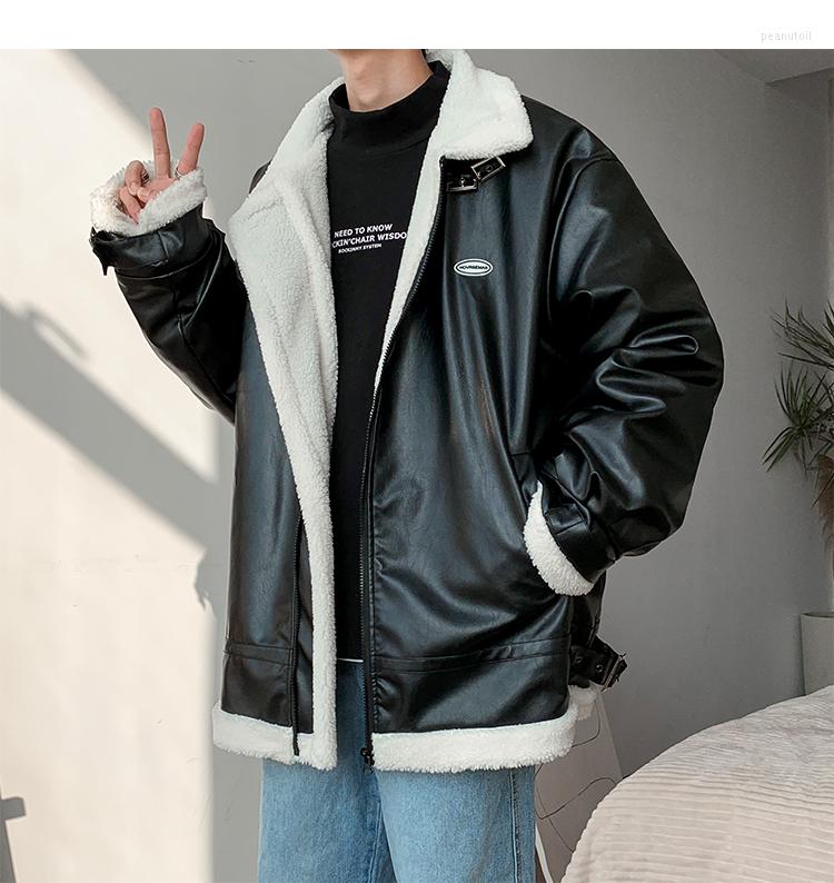 

Men's Down Men Harajuku Solid Lambswool Winter Jacket 2022 Mens Japanese Streetwear Leather Male Korean Black Windbreaker