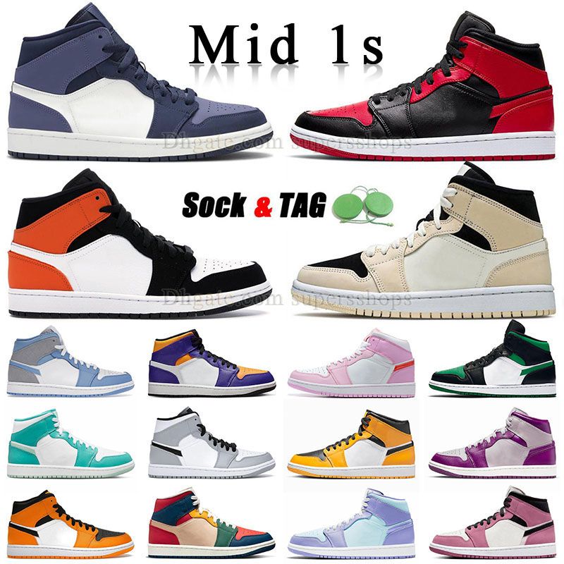 

Jumpman 1 Mid Basketball Shoes Men Women Barely Orange Hyper Royal Ban Banned Armory Navy Sanded Purple Mids 1s Mid Split Black and White Milan Sneakers J1 J1s Trainer, M03 36-46 mid grey camo