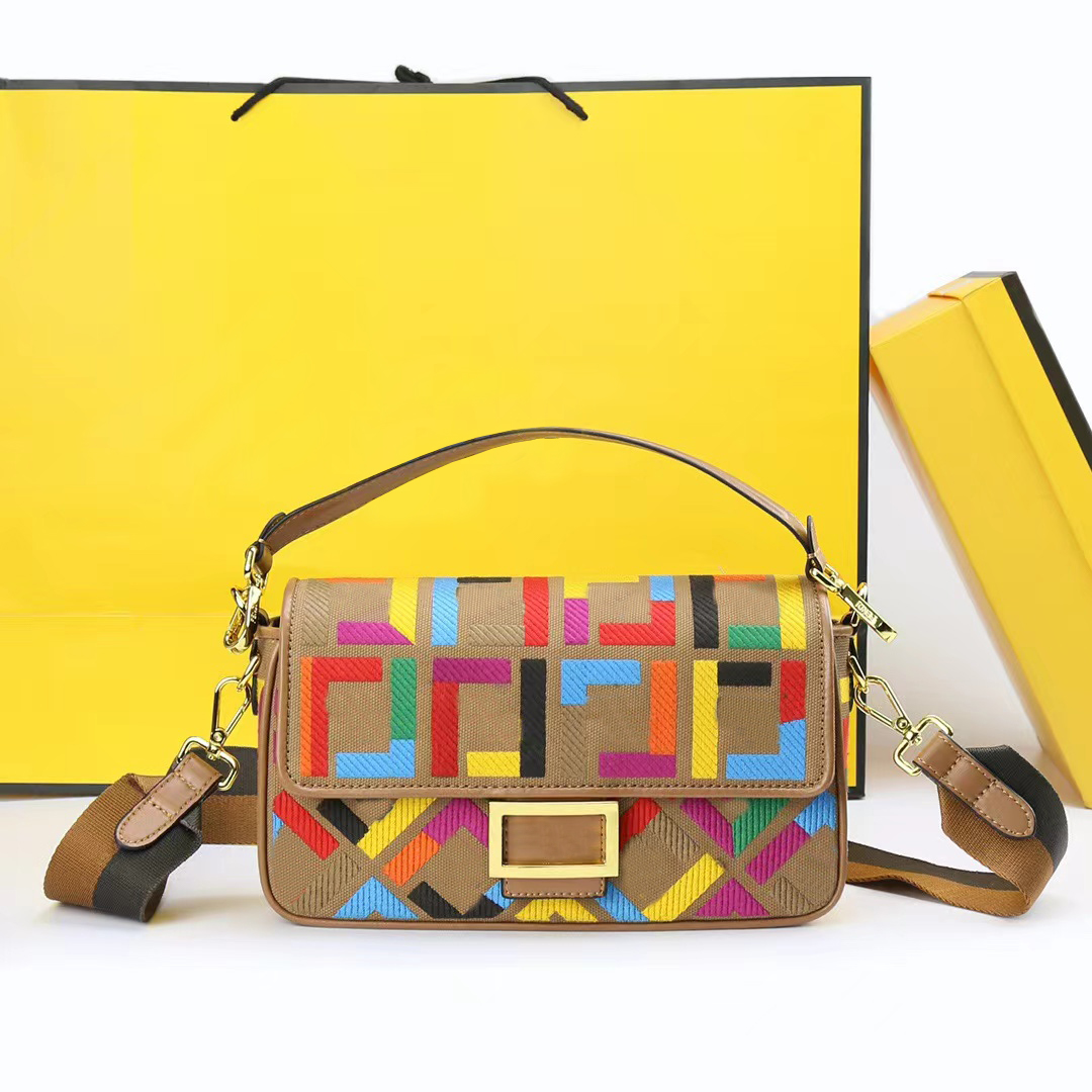 

Womens Embroidery fend baguette tote Crossbody Bags classic nylon canvas handbag clutch flap Luxury mens Designer purses Genuine leather Shoulder Hobo chain bag, Carton