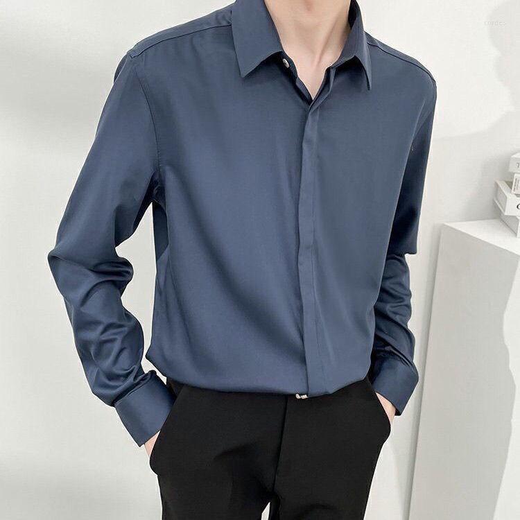 

Men's Casual Shirts No-Iron Korean Style Fashion Blouse Tight And Small Design Men Shirt Button Down Long Sleeve Causal 2023 V79, Black