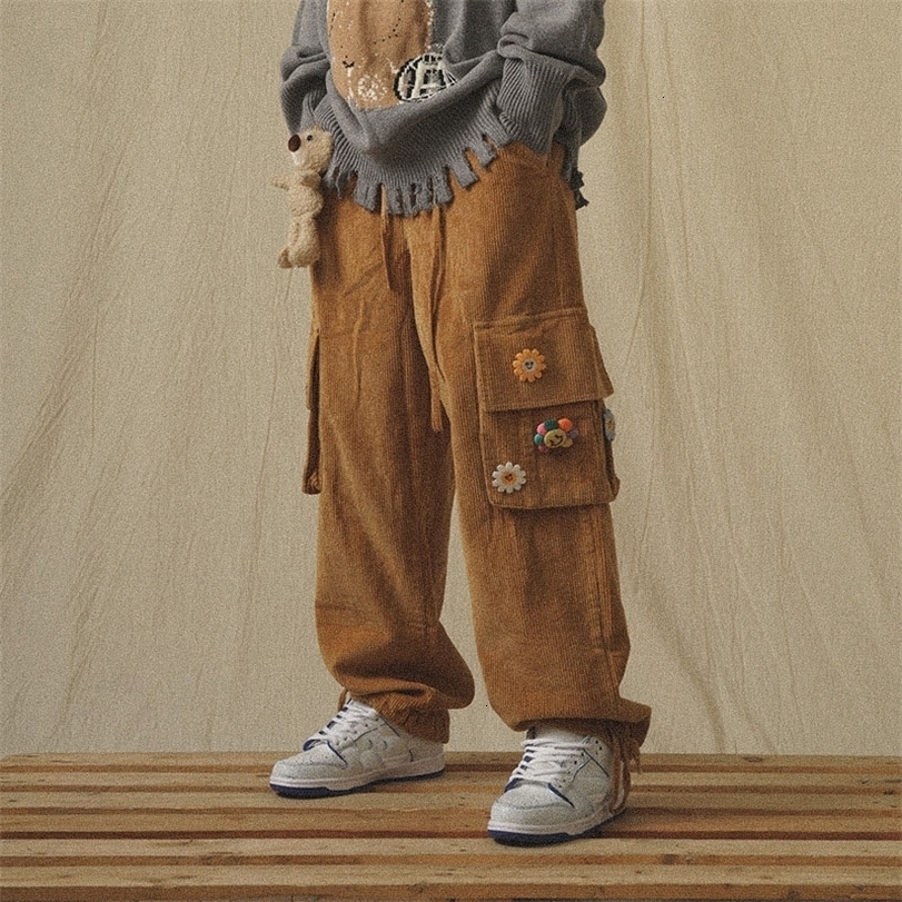 

Mens Pants GODLIKEU Japanese Streetwear Corduroy Male Vintage Brown Cargo Pockets Oversized Korean Wide Leg Hip Hop Trousers 221113, Blue