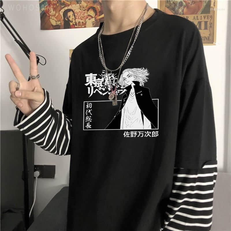 

Men' T Shirts 2022 Summer Anime Tokyo Revengers Cool Men Sano Manjirou Shirt Japan Cartoon Fashion Harajuku Casual Fake Two Pieces