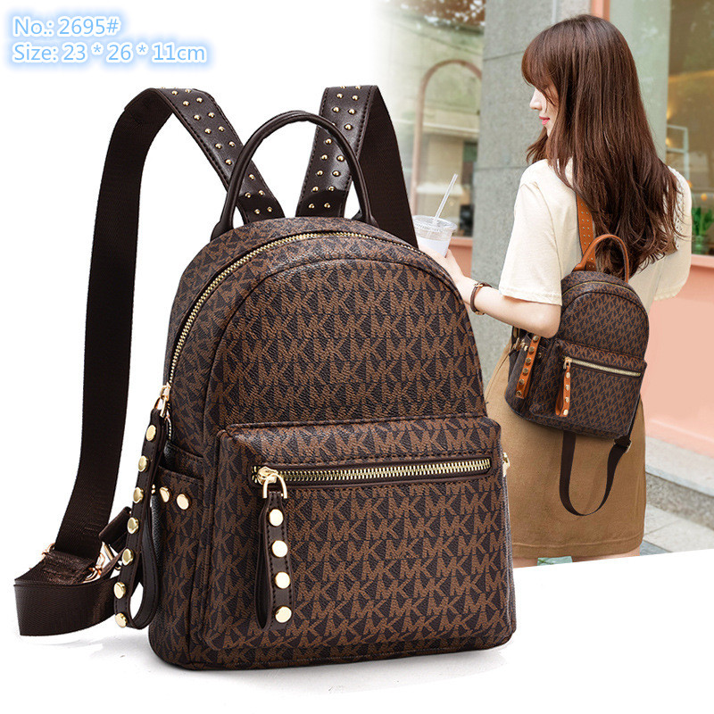 

Wholesale factory ladies shoulder bags 2 colors street personality rivet punk backpack everyday Joker leather handbag trend letters contrast color handbags, Orange-2695#