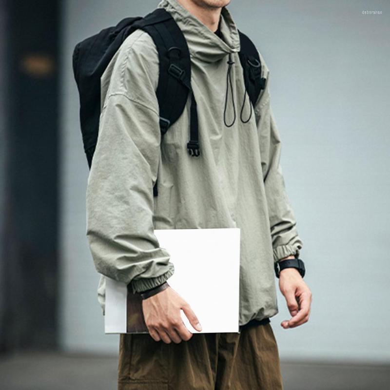 

Men's Jackets Male Trendy Elastic Cuff Drawstring Jacket Super Soft Cargo Coat Half Turtleneck For Office, Black