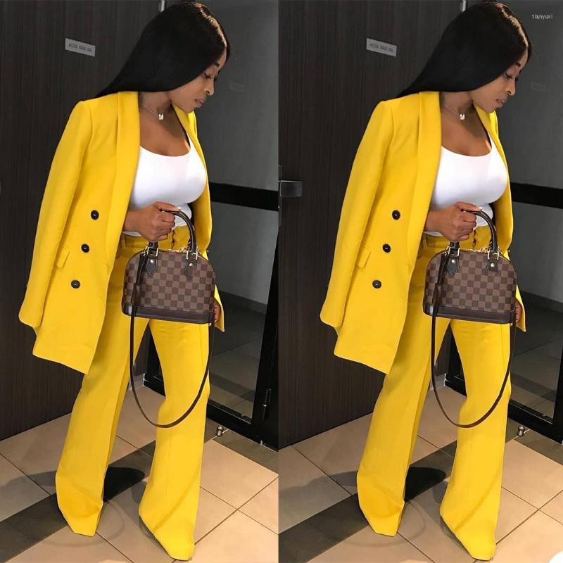 

Women's Two Piece Pants Fashion Classic Women 2 Pieces Blazer Suits Pocket Double Breasted Loose Streetwear Jacket Office Lady Daily Custom, Black