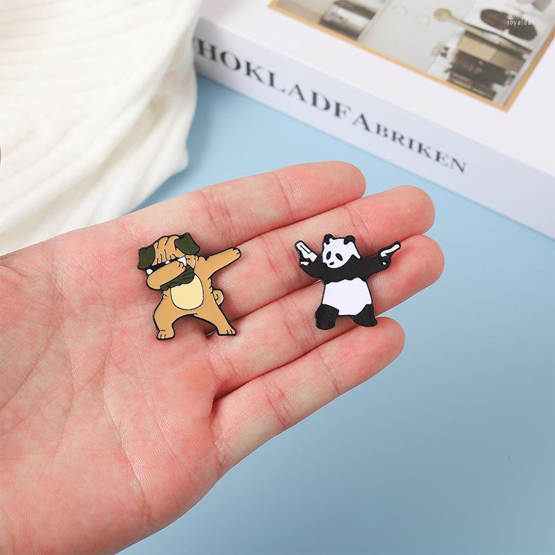 

Brooches Punk Animal Funny Face-covering Cool Dog Brooch Double Gun Panda Cartoon Fashion Pug Backpack Badge