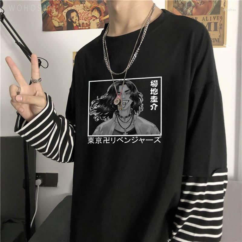 

Men's T Shirts Anime Tokyo Revengers Baji Keisuke Long Sleeve T-shirts Funny Cartoon Manga Harajuku Korean Oversized Fake Two Pieces