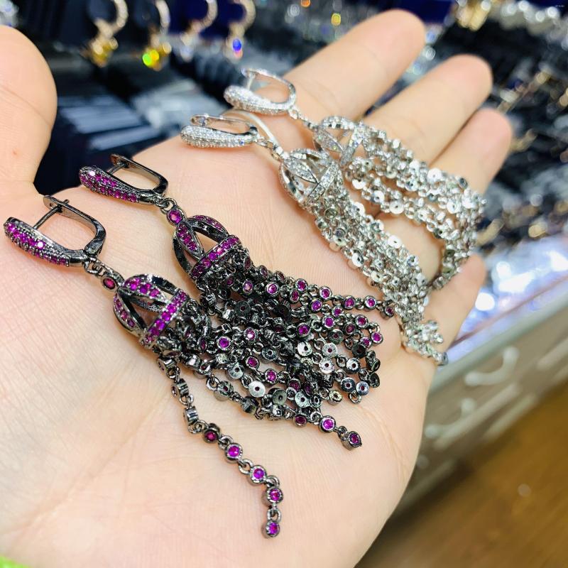 

Necklace Earrings Set Luxury Tassel Drops Earring Ring Sets Cubic Zircon For Women Wedding India Bridal Jewelry E9017, Picture shown
