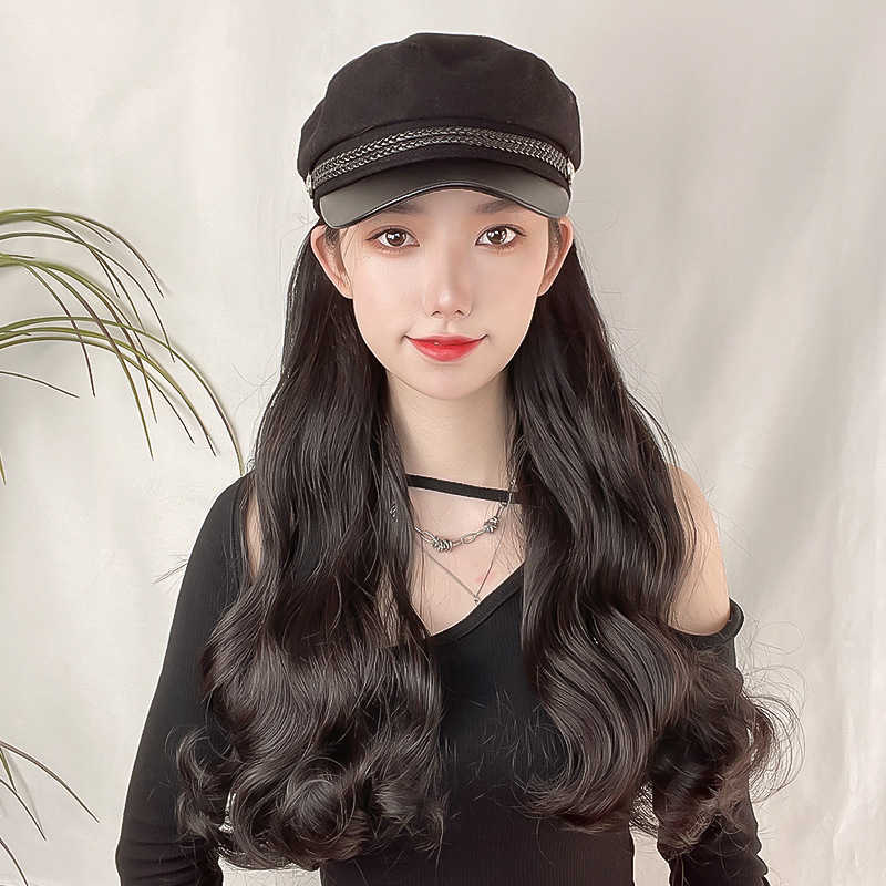 

Women's Hair Wigs Lace Synthetic Curly High Temperature Silk Long Hair Black Hat Wig Net Red Belt Goods Big Wave Headgear